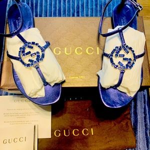 Authentic Gucci & Swarovski Sapphire Leather Sandal